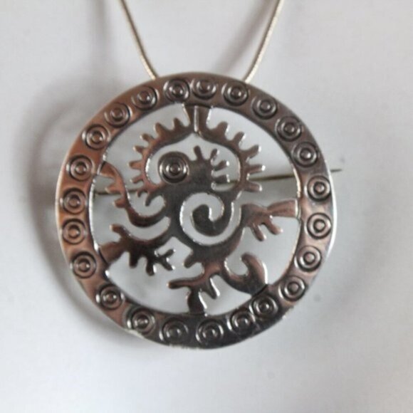 Vintage Taxco Silver Ozomatli Monkey God Pendant Necklace/Brooch - Picture 1 of 8